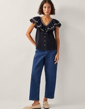 Fenn Statement Ruffle Top, Black (BLACK), large