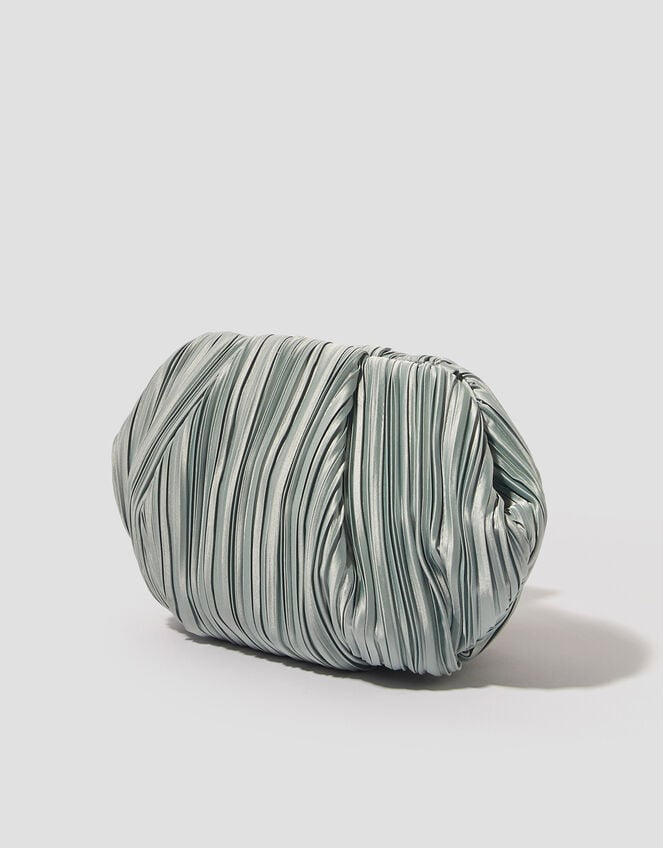 Pen Plisse Satin Clutch Bag, Green (SAGE), large