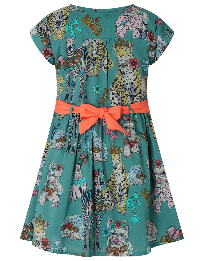 Barnie Animal Print Dress in Organic Cotton, Green (KHAKI), large