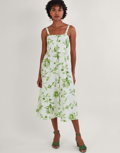 Kai Floral Print Dress in Linen Blend, Ivory (IVORY), large