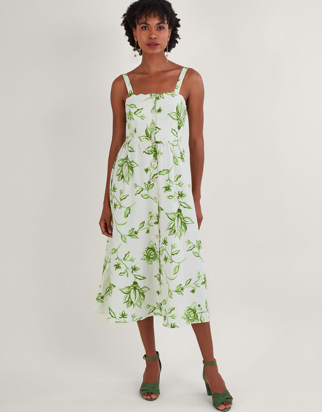 Kai Floral Print Dress in Linen Blend, Ivory (IVORY), large