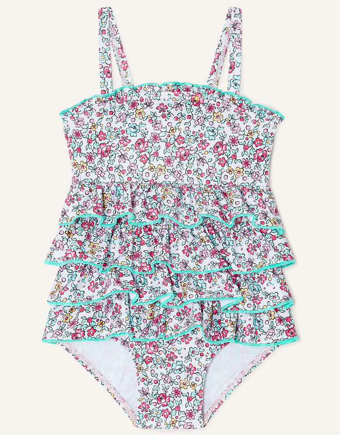 Baby Ditsy Print Ruffle Front Swimsuit, Green (MINT), large