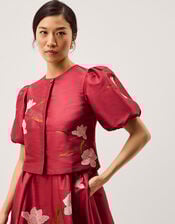 Anya Puff Sleeve Floral Embroidered Jacket, Pink (PINK), large