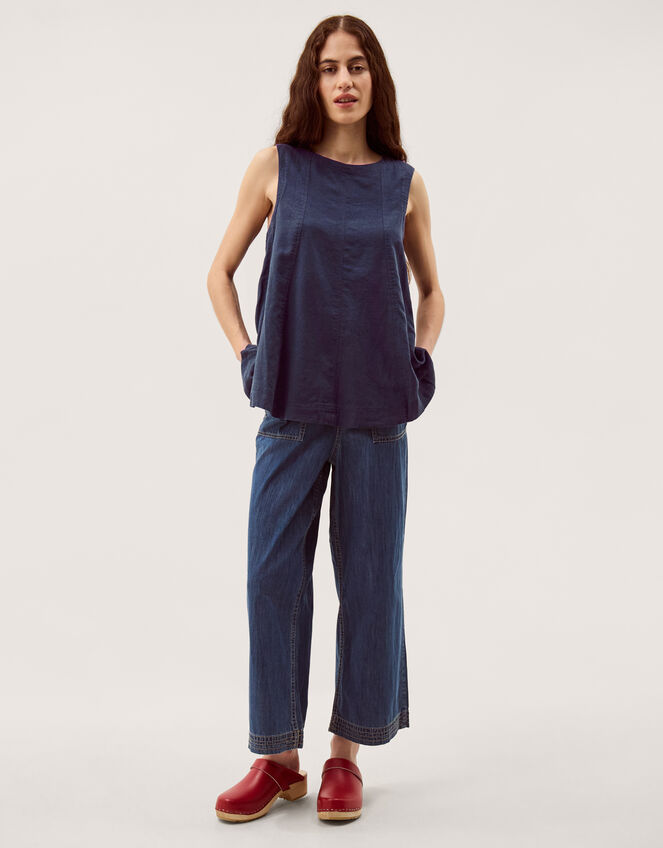 Sammy Swing Linen Blend Tank Top, Blue (NAVY), large