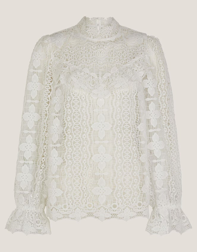 Phoebe Sheer Lace Blouse, White (WHITE), large