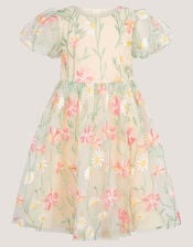 Celina Daisy Embroidered Party Dress, White (WARM IVORY), large