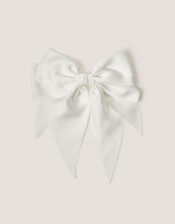 Long Tiered Satin Bow Hair Clip, Ivory (IVORY), large