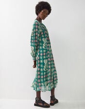 East Charlize Printed Pintuck Midi Dress, Green (GREEN), large