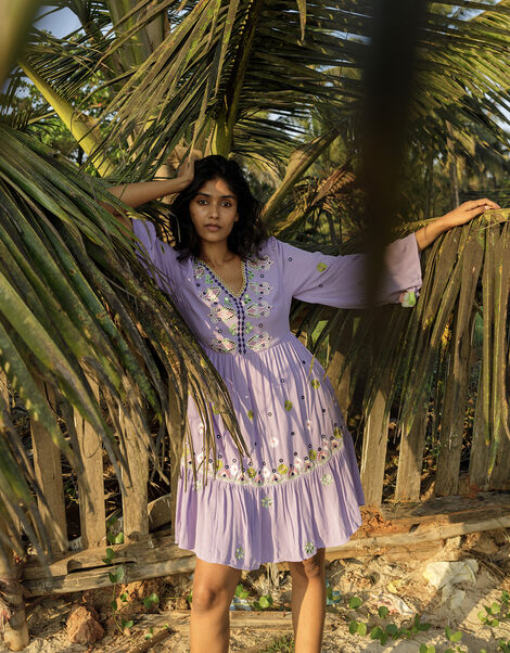Premium Embroidered Kaftan Dress in LENZING™ ECOVERO™, Purple (LILAC), large