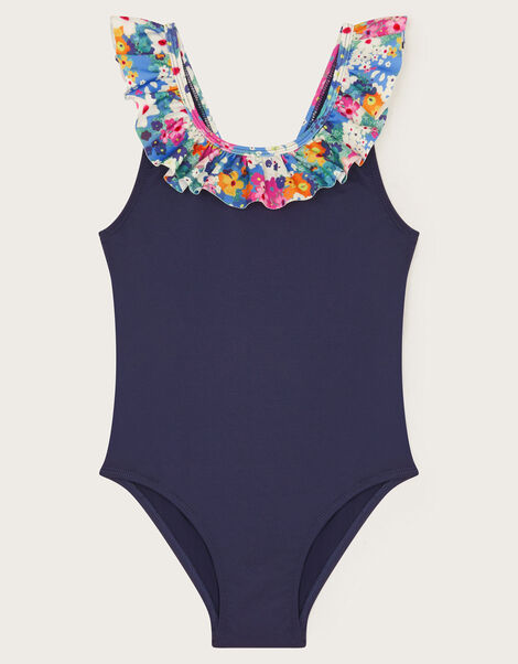 Floral Frill Swimsuit, Blue (NAVY), large