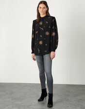 Star Embellished Blouse in Sustainable Viscose, Black (BLACK), large