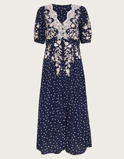 Tori Spot Embroidered Tea Dress, Blue (NAVY), large