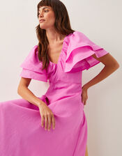 Patricia Ruffle Sleeve Midi Dress, Pink (PINK), large