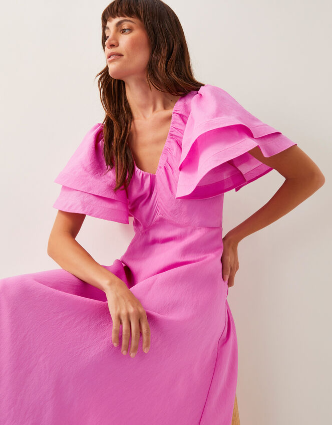 Patricia Ruffle Sleeve Midi Dress, Pink (PINK), large