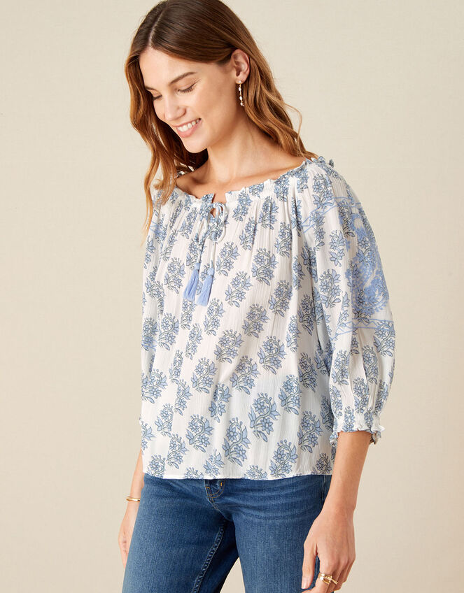 Whitney Printed Top LENZING™ ECOVERO™ , Blue (BLUE), large