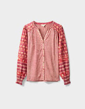 East Devyn Hand Block Print Cotton Top, Pink (PINK), large