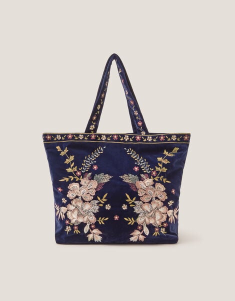 Fallon Floral Embroidered Velvet Tote Bag, , large