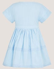Flower Button Smocked Dress, Blue (BLUE), large