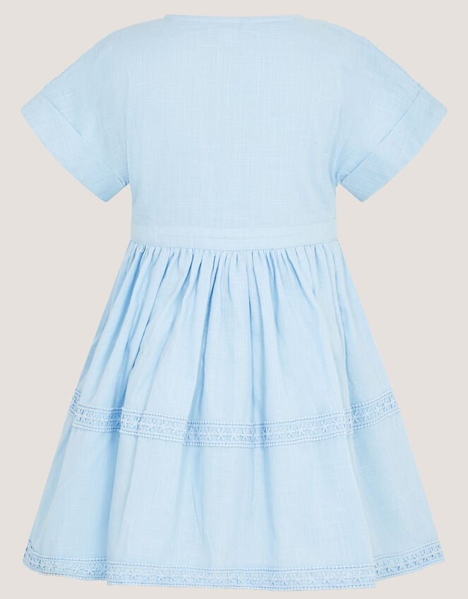 Flower Button Smocked Dress, Blue (BLUE), large