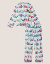 Dinosaur London Print Long Pyjamas Set, Ivory (IVORY), large