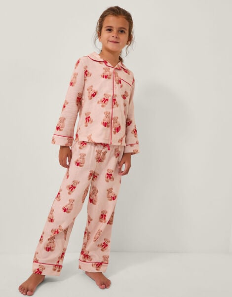 Teddy Bear Print Long Christmas Pyjamas Set, Cream (CREAM), large