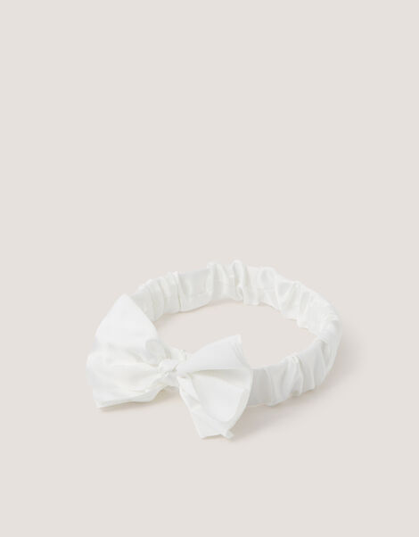 Satin Bow Bando Headband, Ivory (IVORY), large