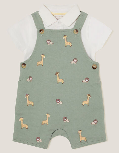 Newborn Giraffe Dungaree Set, Green (GREEN), large