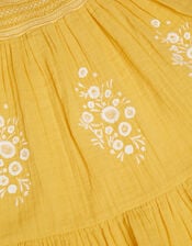 Floral Embroidered Frill Dress, Yellow (YELLOW), large