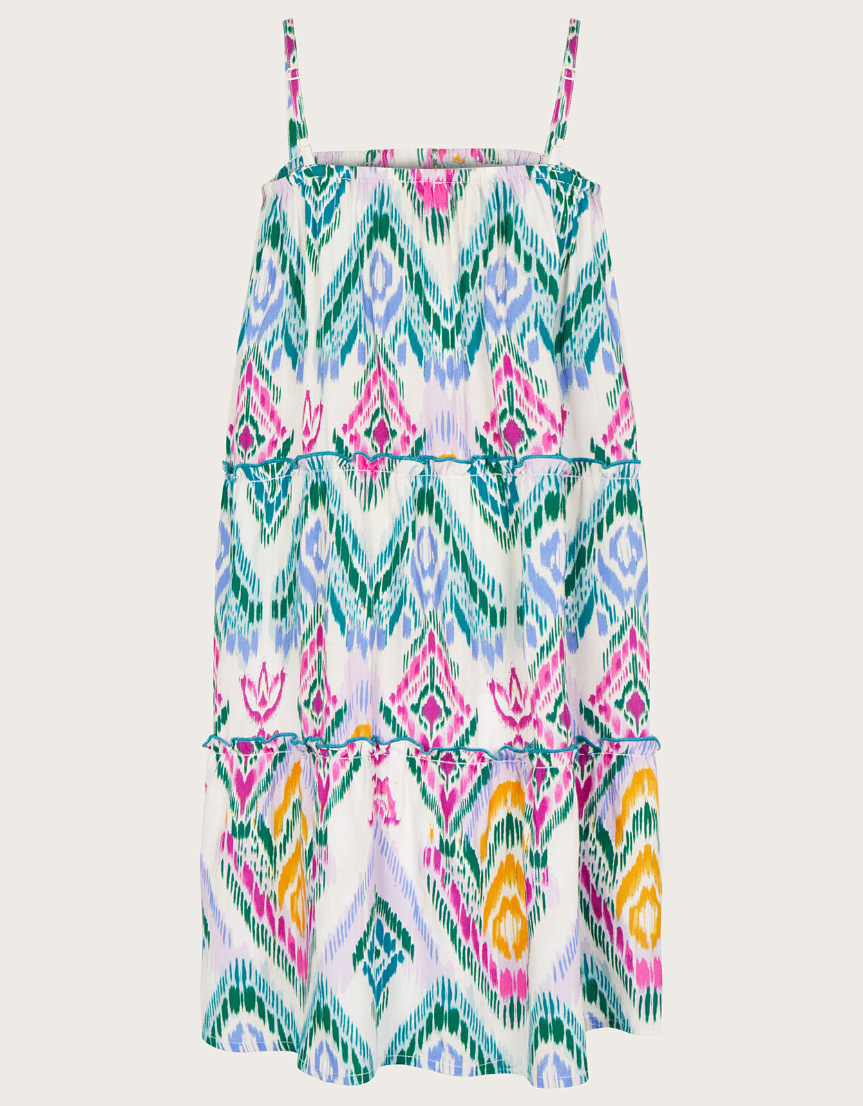 MINI ME Rainbow Ikat Print Dipped Hem Dress Multi