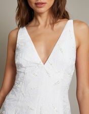 Frida Hand-Beaded Jacquard Pencil Wedding Dress, Ivory (IVORY), large