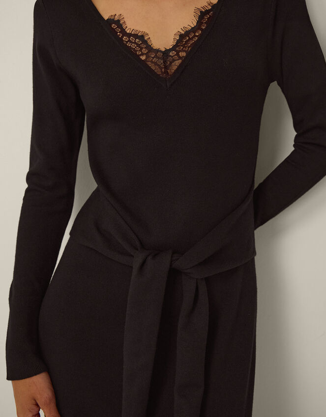 Lulu Lace Knitted Midi Dress, Black (BLACK), large