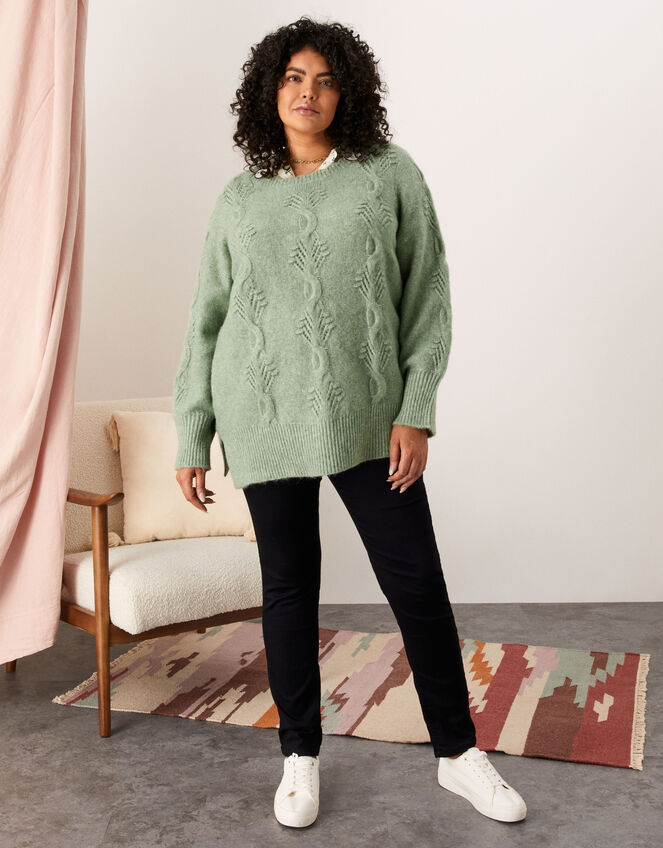 Alix Twist Stitch Pointelle Jumper, Green (SAGE), large