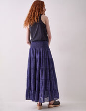 East Emelia Floral Tiered Maxi Skirt, Blue (NAVY), large