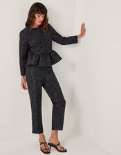 Jayda Floral Jacquard Suit Trousers, Blue (NAVY), large