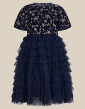 Shikha Bead Embellished Ruffle Party Dress, Blue (NAVY), large