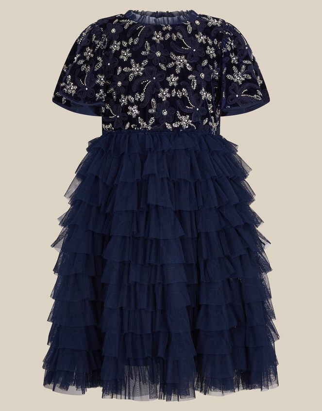 Shikha Bead Embellished Ruffle Party Dress, Blue (NAVY), large