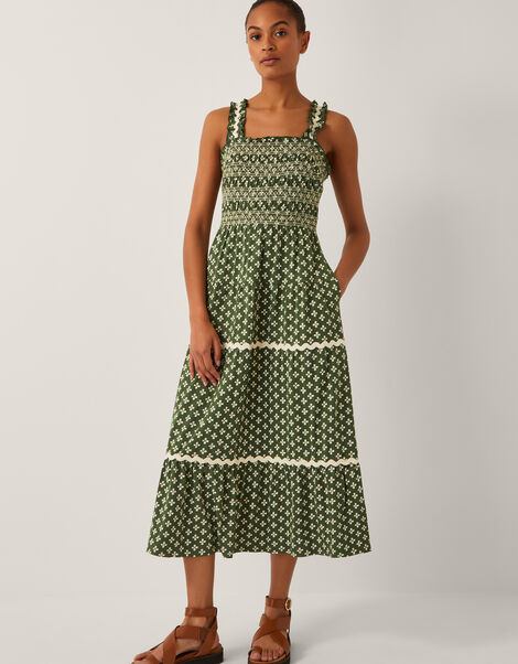 Daisy Geometric Print Jersey Midi Dress, Green (KHAKI), large