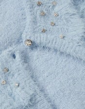Embellished Collar Fuzzy Cardigan, Blue (BLUE), large