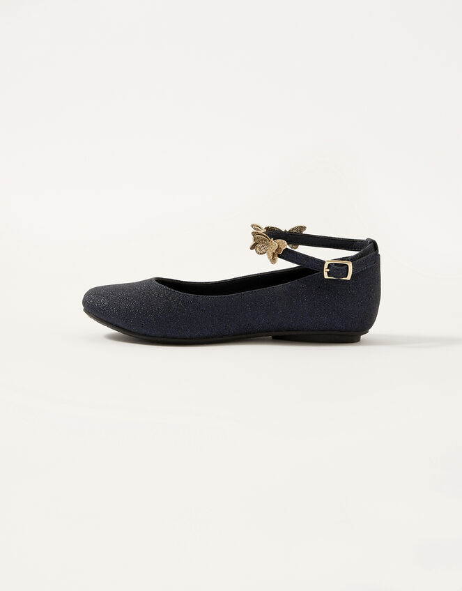 Leorah Glitter Butterfly Ballerina Flats, Blue (NAVY), large