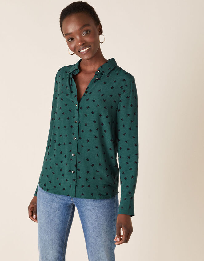 Star Print Shirt with LENZING™ ECOVERO™, Green (GREEN), large
