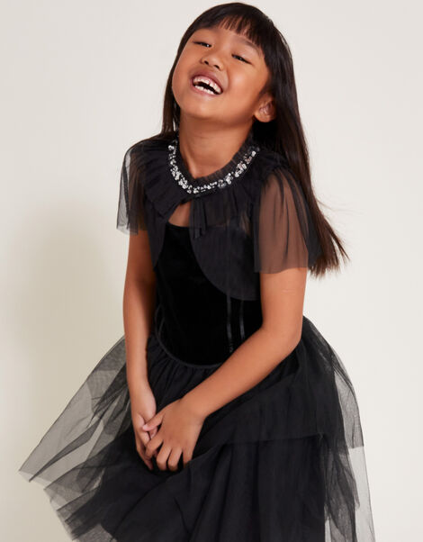 Crop Tulle Cape Jacket, Black (BLACK), large