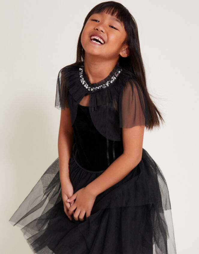 Crop Tulle Cape Jacket, Black (BLACK), large