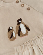 Newborn Penguin Cotton Sweatshirt & Joggers Set, Natural (STONE), large