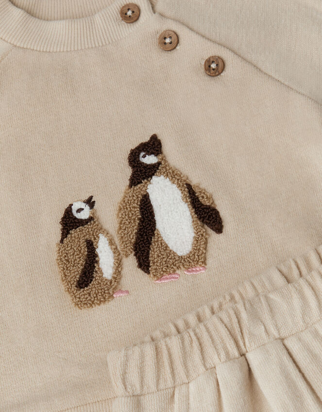 Newborn Penguin Cotton Sweatshirt & Joggers Set, Natural (STONE), large