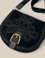 Dori Embroidered Velvet Saddle Crossbody Bag, , large