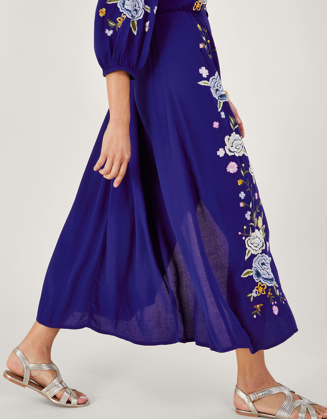 Olla Floral Embroidered Tea Dress in Sustainable Viscose, Blue (BLUE), large