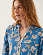 Rosie Abstract Print Jersey Blouse, Blue (BLUE), large