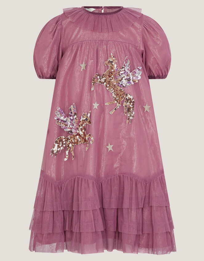 Christmas Unicorn Trapeze Dress, Pink (PINK), large