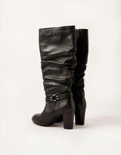 Belle Buckle Slouch Leather Boots, Black (BLACK), large