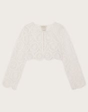 Cropped Crochet Cardigan, Ivory (IVORY), large